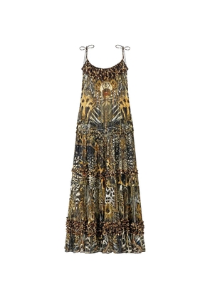 Camilla crystal-embellished tiered midi dress - Brown