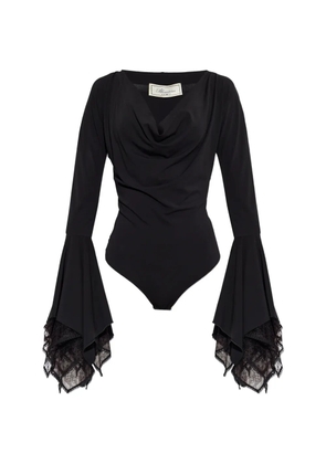 Blumarine lace-trimmed bell-sleeve bodysuit - Black