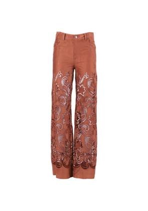ERMANNO FIRENZE cut-out lace-embroidered trousers - Brown
