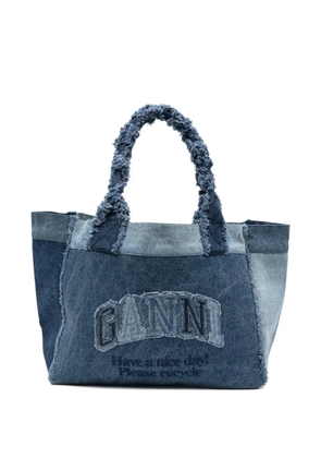 GANNI patchwork frayed tote bag - Blue