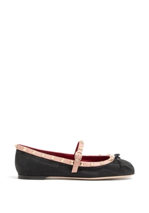 Valentino Garavani Rockstud Mary-Jane ballerina in moiré fabric 05mm - Black