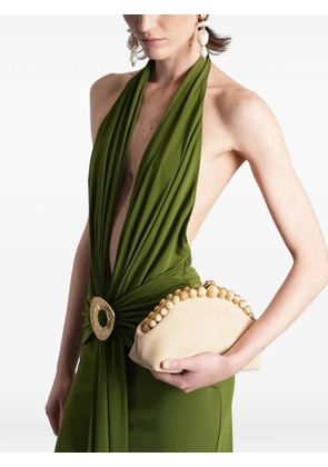 Cult Gaia bead-embellished suede clutch bag - Neutrals