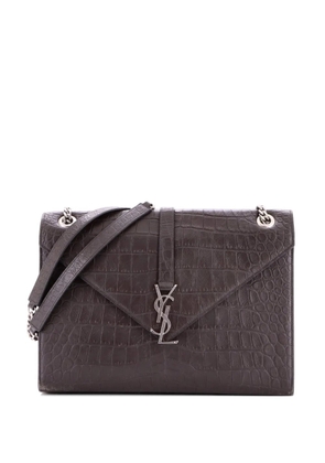 Saint Laurent Pre-Owned Classic Monogram Envelope Satchel Crocodile Embossed Leather Large crossbody bag - Brown