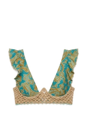 Del Maar ruffled paisley bikini top - Blue
