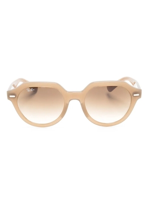 Ray-Ban logo-plaque round-frame sunglasses - Neutrals