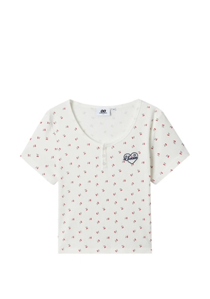 CHOCOOLATE button embroidered floral print T-shirt - White
