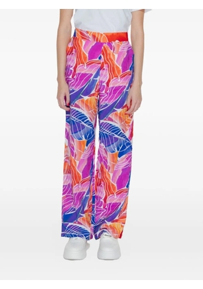 VILA leaf-print wide-leg trousers - Pink