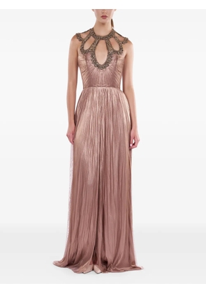 ARAFTU crystal-embellished plissé gown - Neutrals