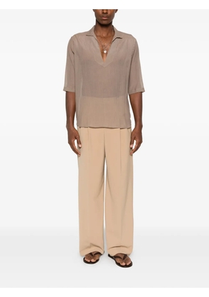 Tagliatore semi-sheer V-neck shirt - Brown