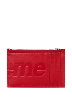 Supreme embossed-logo leather card holder - Red