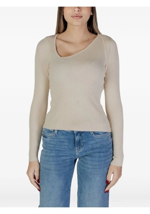 VILA asymmetric-neck ribbed-knit top - Neutrals