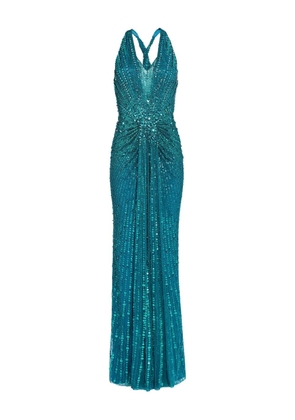 Jenny Packham Lana embellished halterneck maxi dress - Blue