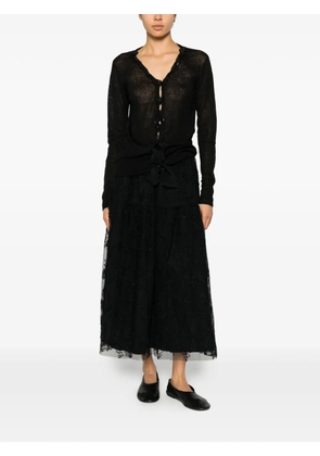 A Tentative Atelier ruffle-trimmed sheer-knit cardigan - Black