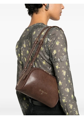 Patrizia Pepe snakeskin-effect leather make up bag - Brown
