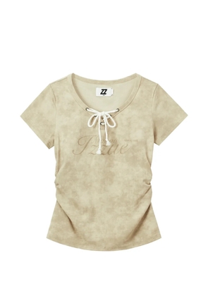 izzue lace-up acid-wash T-shirt - Neutrals