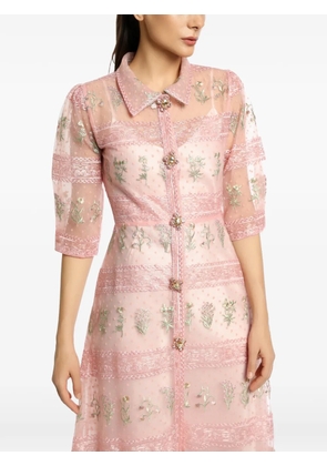 MIAU by Clara Rotescu Shula floral-embroidered tiered dress - Pink