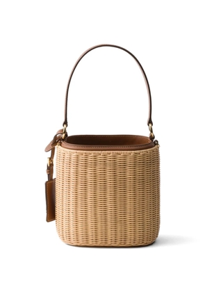 Prada wicker and leather bucket bag - Neutrals