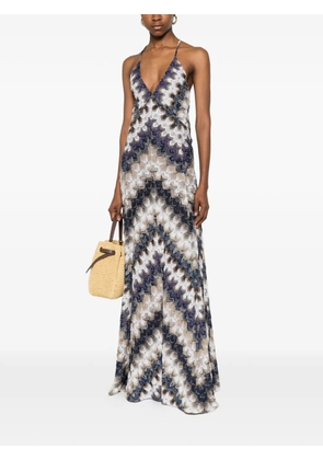 Missoni maxi zigzag-pattern V-neck dress - Blue
