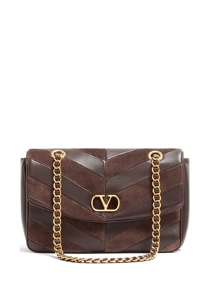 Valentino Garavani Djuna medium chain bag in suede and nappa with chevron pattern - Brown