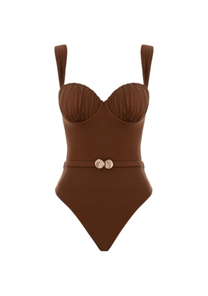 Noire Swimwear seashell-belt swimsuit - Brown