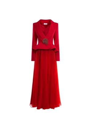 ARAFTU crystal-embellished peplum dress - Red