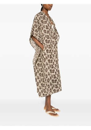 PSOPHIA animal-print gathered midi dress - Neutrals
