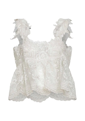 Maurizio lace-embroidered lace-up top - White