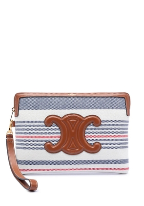 Celine Pre-Owned 2024 Small Striped Textile Triomphe Wristlet Pouch clutch bag - White