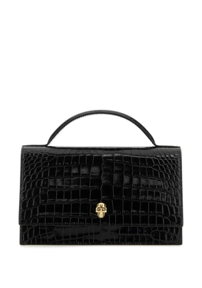 Alexander McQueen Skull crocodile-embossed shoulder bag - Black