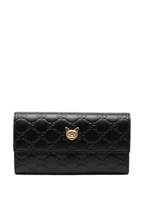 Gucci Pre-Owned 2000-2015 Guccissima Signature Crystal Cat Continental Wallet long wallets - Black