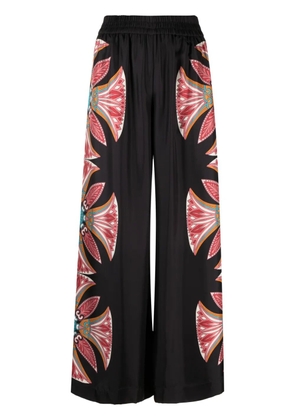 La DoubleJ lotus-print silk palazzo pants - Black