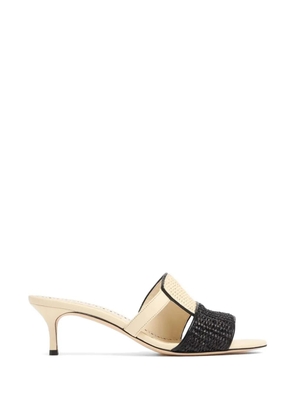 Manolo Blahnik Fabiolamu woven leather-trim sandals - Neutrals