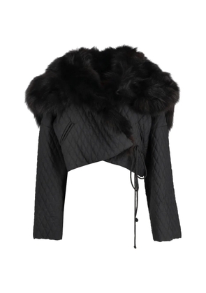 Vintage quilted fur-trim coat - Black