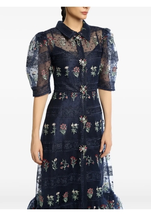 MIAU by Clara Rotescu Dima floral-embroidered tiered dress - Blue