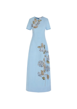 Oscar de la Renta crystal flower-embroidered faille dress - Blue