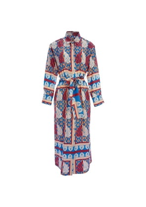 Odeeh graphic-print belted shirt midi dress - Blue
