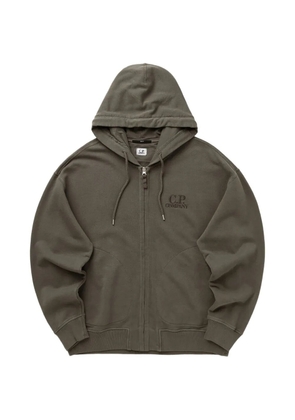 C.P. Company logo-embroidered diagonal fleece hoodie - Green