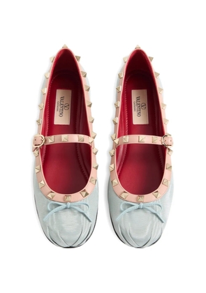 Valentino Garavani Rockstud Mary-Jane ballerina in moiré fabric 05mm - Blue