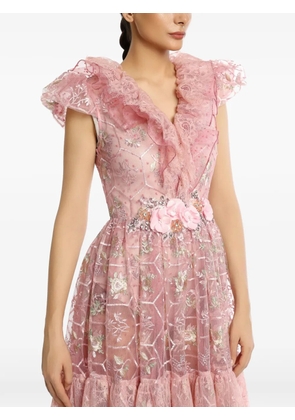 MIAU by Clara Rotescu Batoul ruffled floral-embroidered dress - Pink