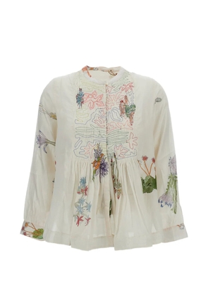 INJIRI floral-print embroidered shirt - Neutrals
