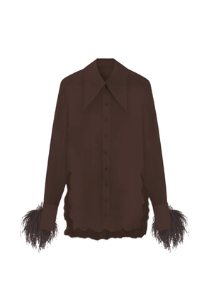 16Arlington Tio feather-trim lace-detail shirt - Brown