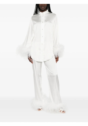 Oséree feather-trim satin blouse - White