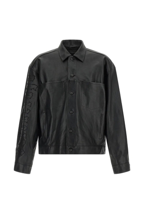 Balenciaga Gothic Denim embroidered leather shirt jacket - Black