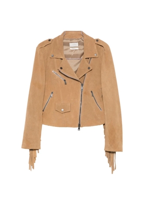 VICOLO fringe-trimmed biker jacket - Neutrals