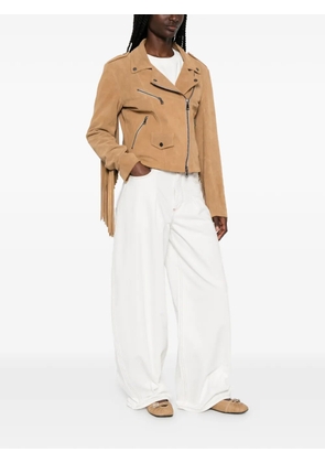 VICOLO fringe-trimmed biker jacket - Neutrals