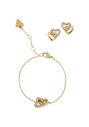 GUESS USA beloved crystal-embellished interlocking-heart earrings and bracelet - Gold