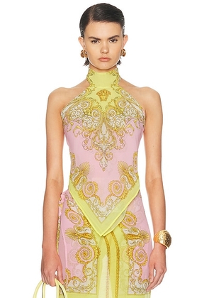 VERSACE Scarf Top in Pale Yellow & Rose Quartz - Pink,Yellow. Size L/XL (also in S/M).