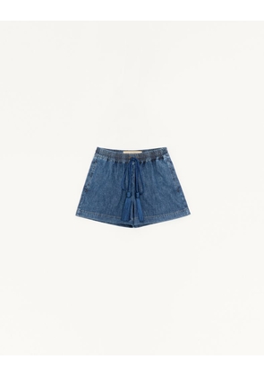 Valentino Denim Chambray Shorts Woman BLUE 36