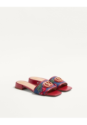 Valentino Garavani VLogo Signature Denim Slide Sandal With Cherryfic Embroidery 20Mm Woman DENIM/MULTICOLOUR 36