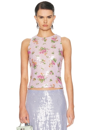 Brandon Maxwell Noemi Tank Top in Pink Floral & Oatmeal - Pink. Size L (also in S, XS).
